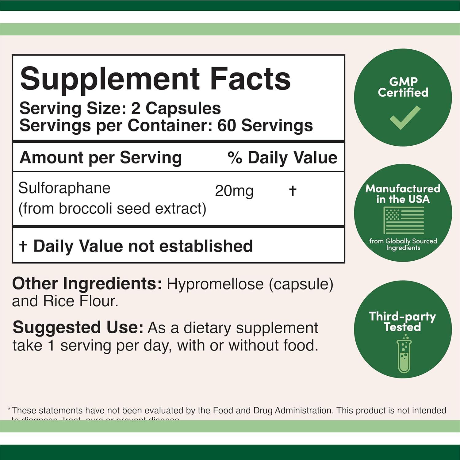 ATHINIKA NUTRITION Athinika Nutrition SULFORAPHANE SUPPLEMENT - 20MG OF ACTIVATED AND STABILIZED SULFORAPHANE PER SERVING (120 CAPSULES) POTENT BROCCOLI(DERIVED FROM BROCCOLI SPROUTS, VEGAN SAFE)