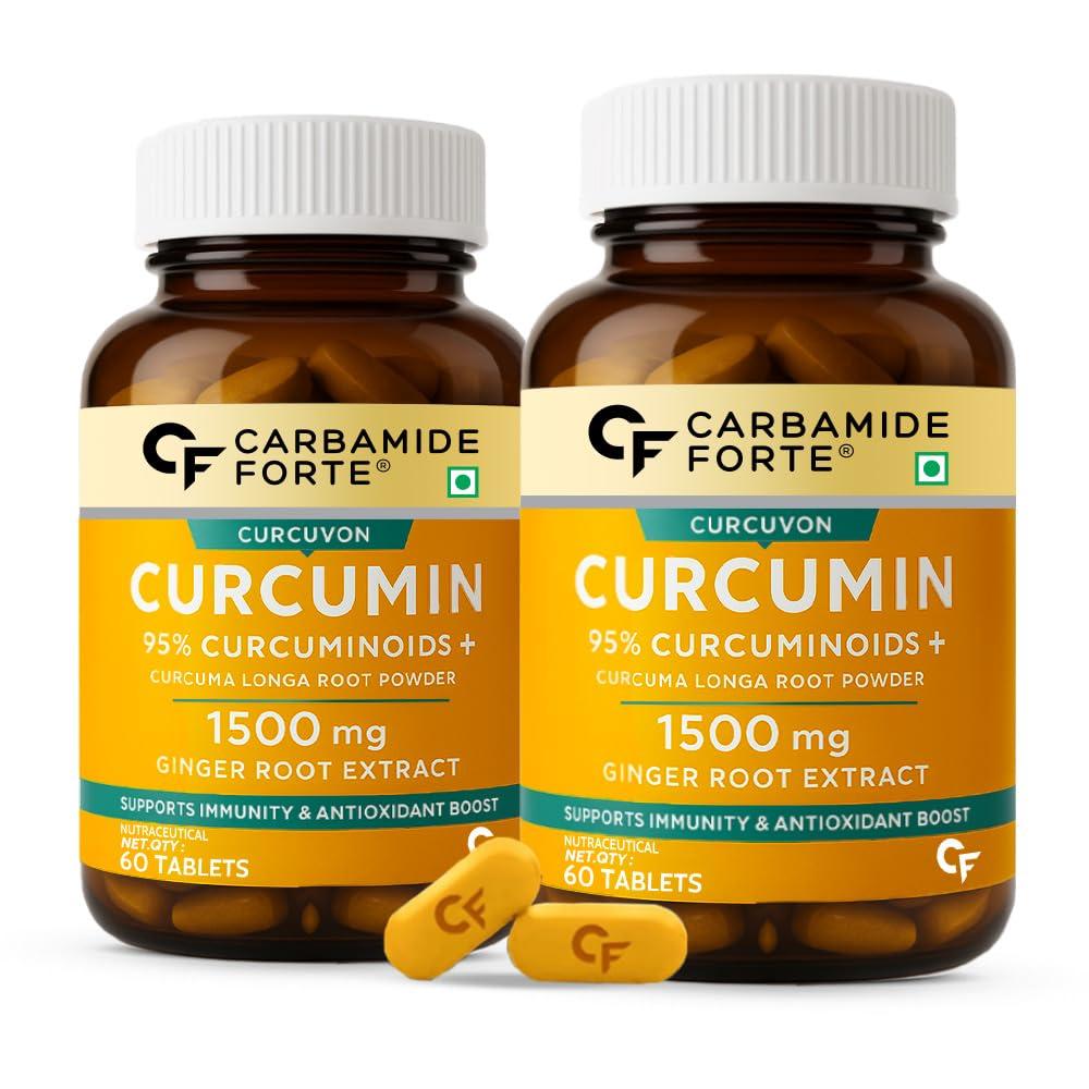 Carbamide Forte Carbamide Forte Curcumin with Piperine Tablets with 95% Curcuminoids | Immunity Boosters Tablet for Adults with Curcuma Longa, Turmeric Powder & Ginger 60 Veg Tablets (Pack of 2)