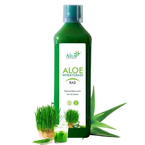 Alum Alum Aloe Vera Wheatgrass Juice 1000 ml Natural Detoxifier, No Added Sugar