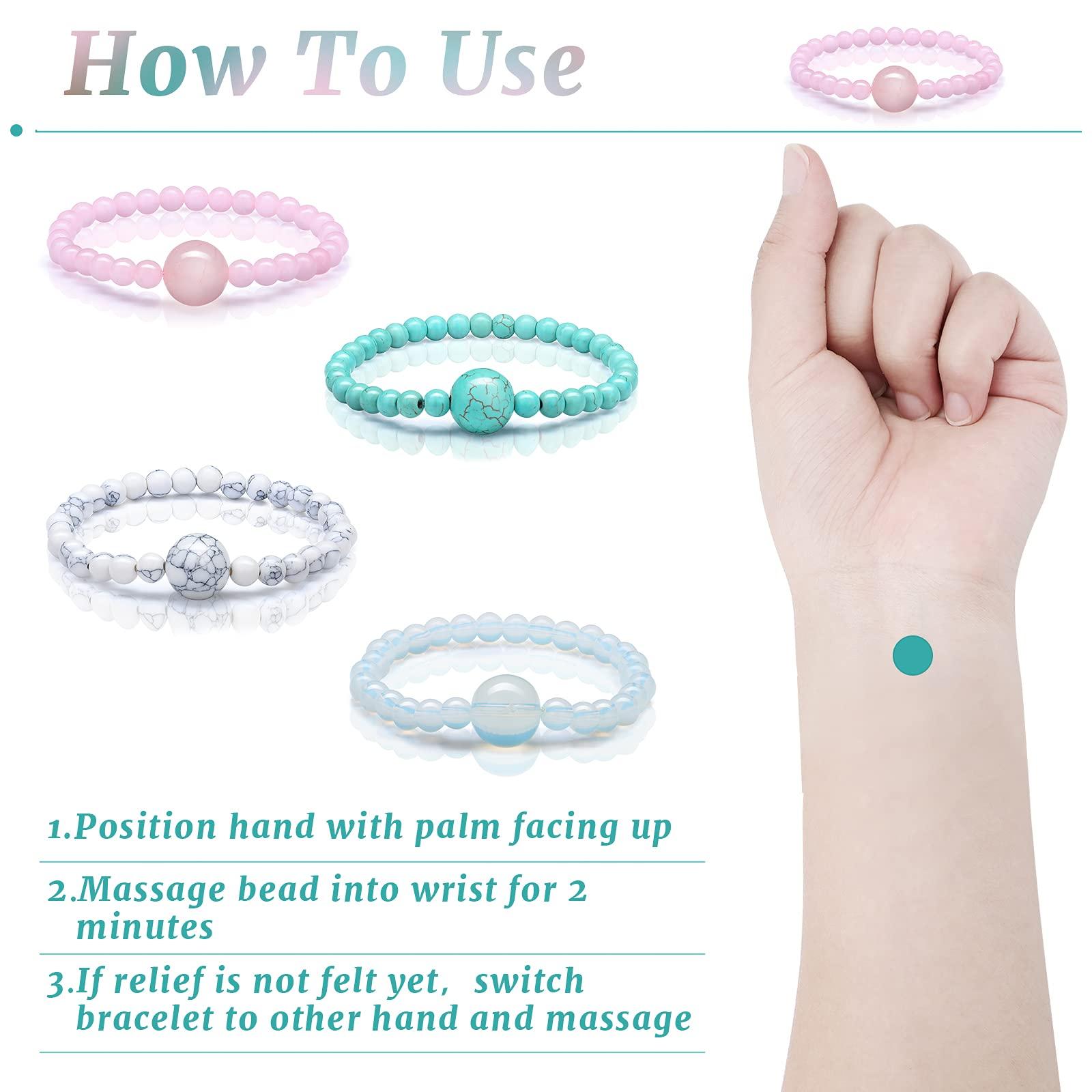 Jadive Jadive 4 x Anti-Nausea Bracelets for Motion Sickness Adjustable Movement Bands for Morning Sickness, Car Sickness, Travel Sickness (Simple Style), 4 Unit (Lot de 1), Stone