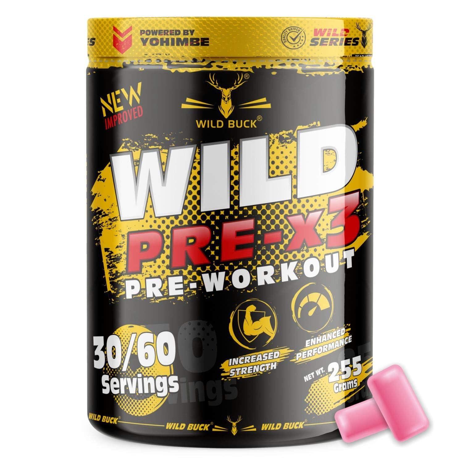 WILD BUCK WILD BUCK Wild Pre-X3 Hardcore Pre-Workout Supplement Powder, Energy Drink Monohydrate, Men,Women [30-60 Servings, Sour Gummies, 255G] + Reduce Fatigue, [50 Servings, Pink Lemonade]