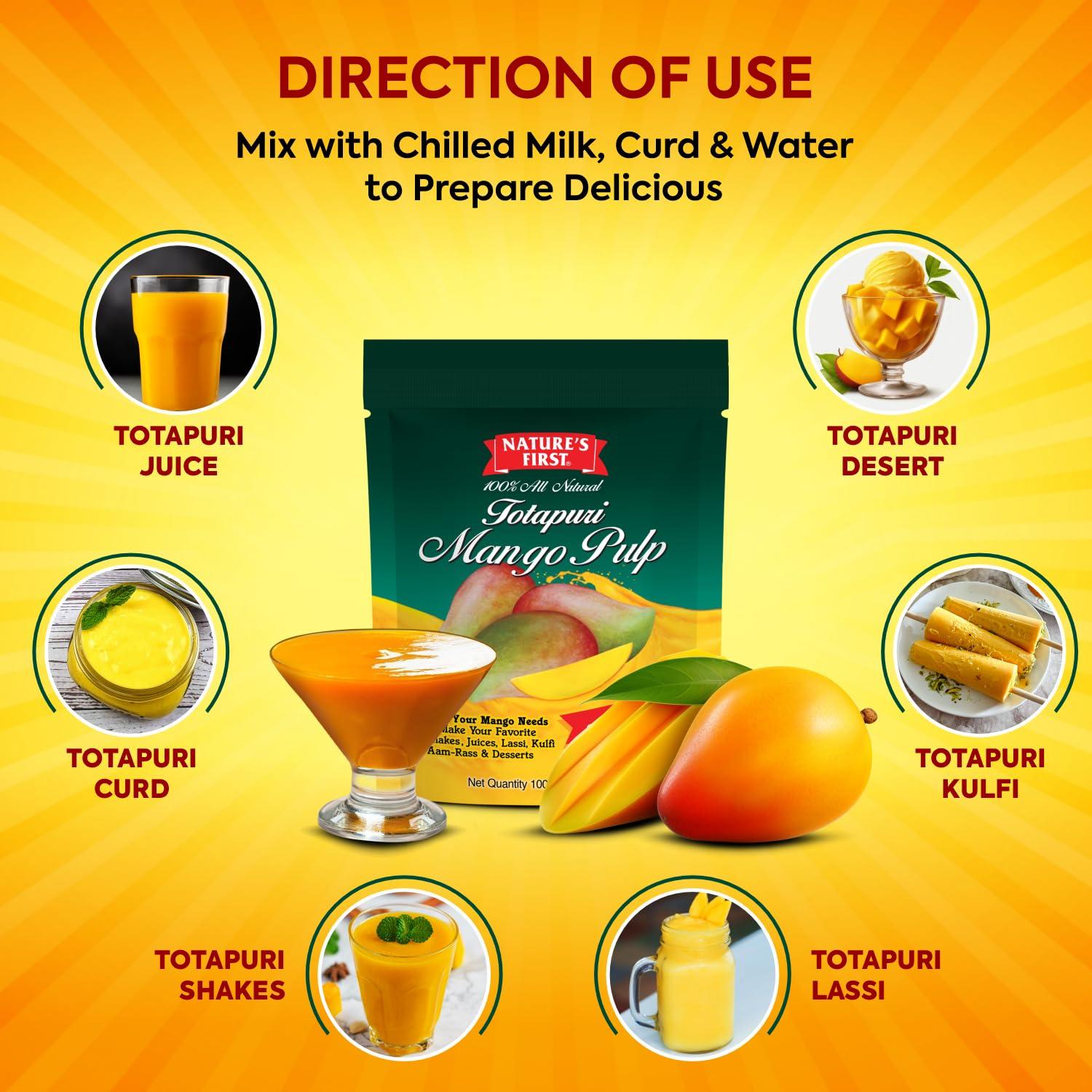 NATURE'S FIRST Nature\'s First Totapuri Mango Pulp 100 Grams (Pack of 24), with Pure Mango Goodness, Natural Sweet Flavor for Dessert, Shakes, Lassi, Smoothies, Fruit Juice