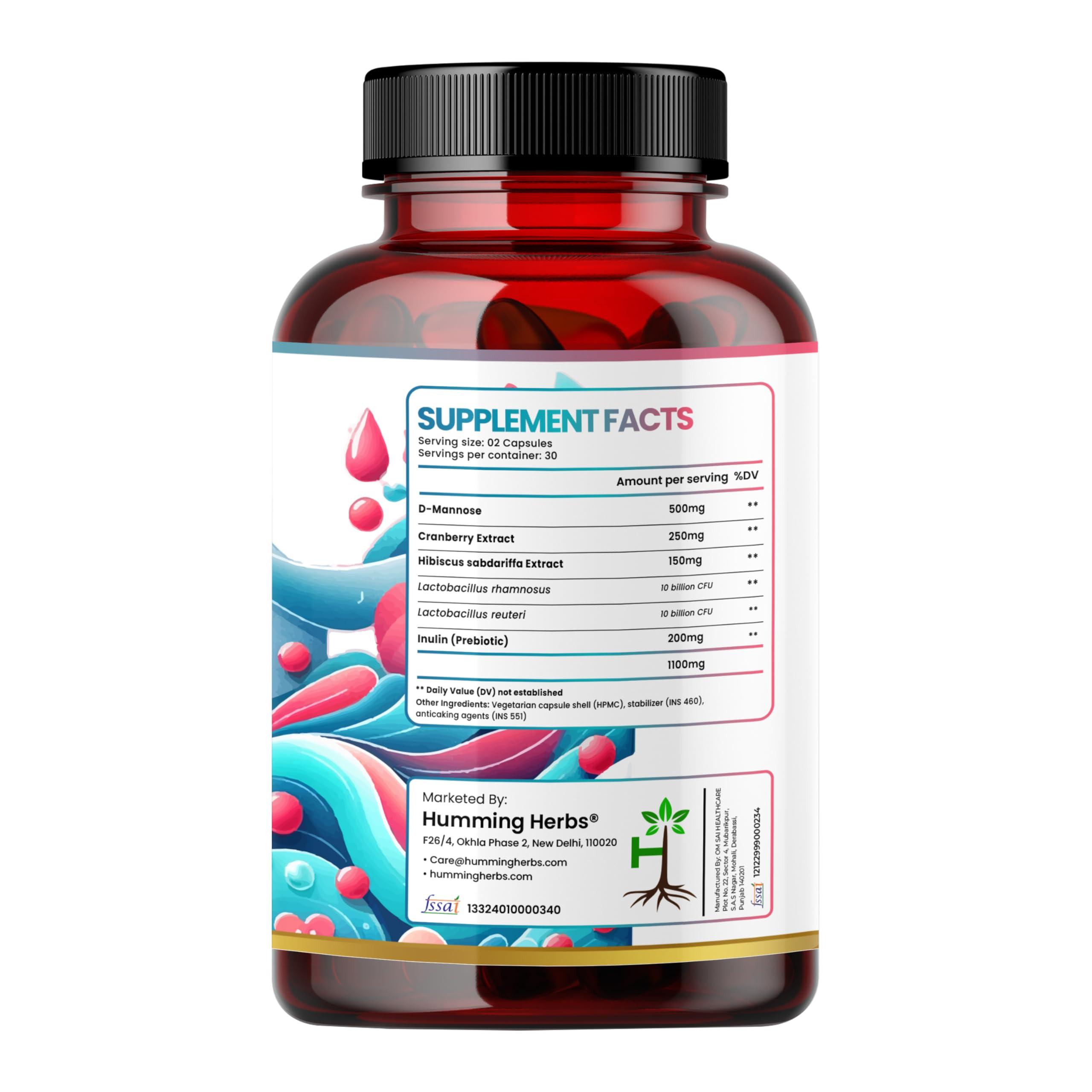 Humming Herbs Humming Herbs UTI Wellness Essence 1100mg - Advanced 8-in-1 Urinary Tract Support Formula with Cranberry, D-Mannose, & Probiotics - Promotes Bladder Health & Immunity - 60 Cap