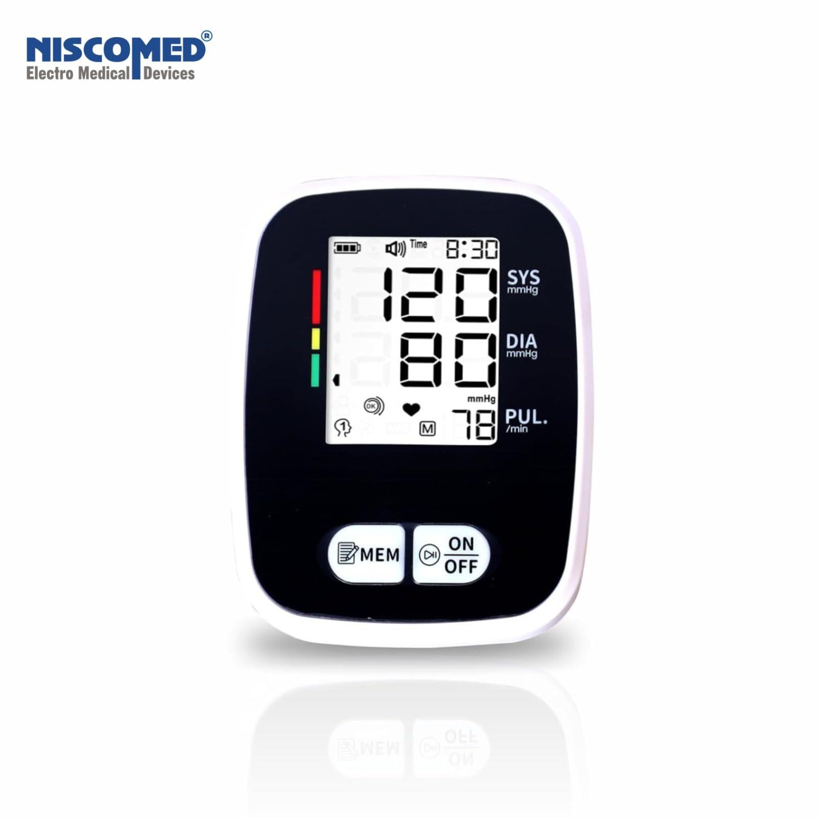 NISCOMED NISCOMED PW-221 Digital BP Check Machine For Home | Fully Automatic Upper Arm Style BP Monitor | With USB Cable & AAA Battery | Digital LCD Display | Memory 99 x 2 Users, White (1 Year Warranty)