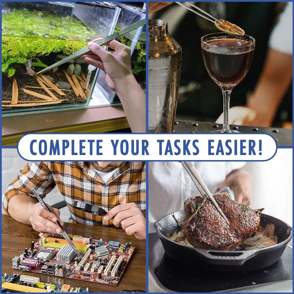 FYBREX Heavy Duty 12 inches Stainless Steel Tweezers Straight Tips All-purpose Forceps Tweezers Tongs and Comfortable Ridged Handle for Crafting Cooking Repairing General Purpose Medical and Beauty