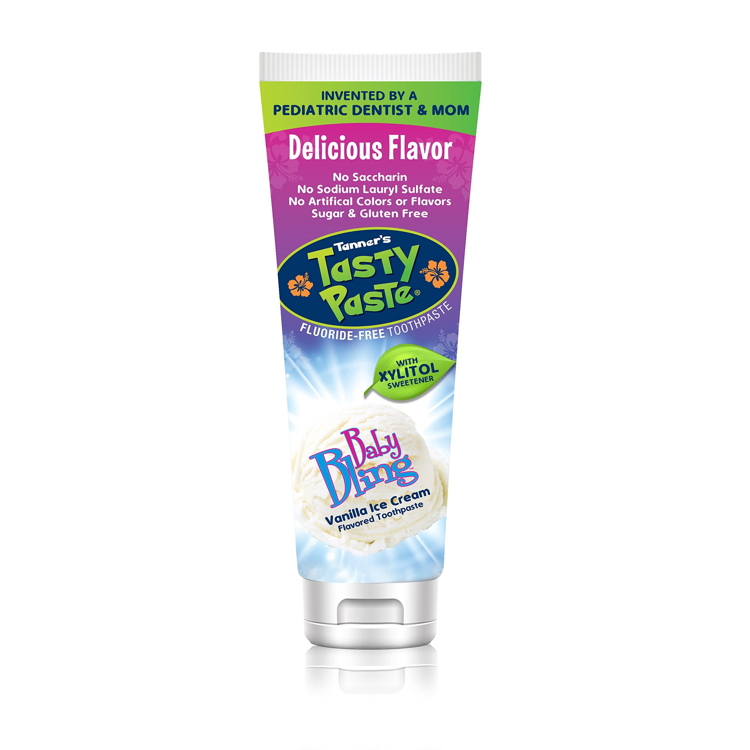 Tanners Tasty Paste Tanners Tasty Paste Baby Bling Fluoride-free Toothpaste with Xylitol Vanilla Ice Cream Flavored Toothpaste , 4. 2oz