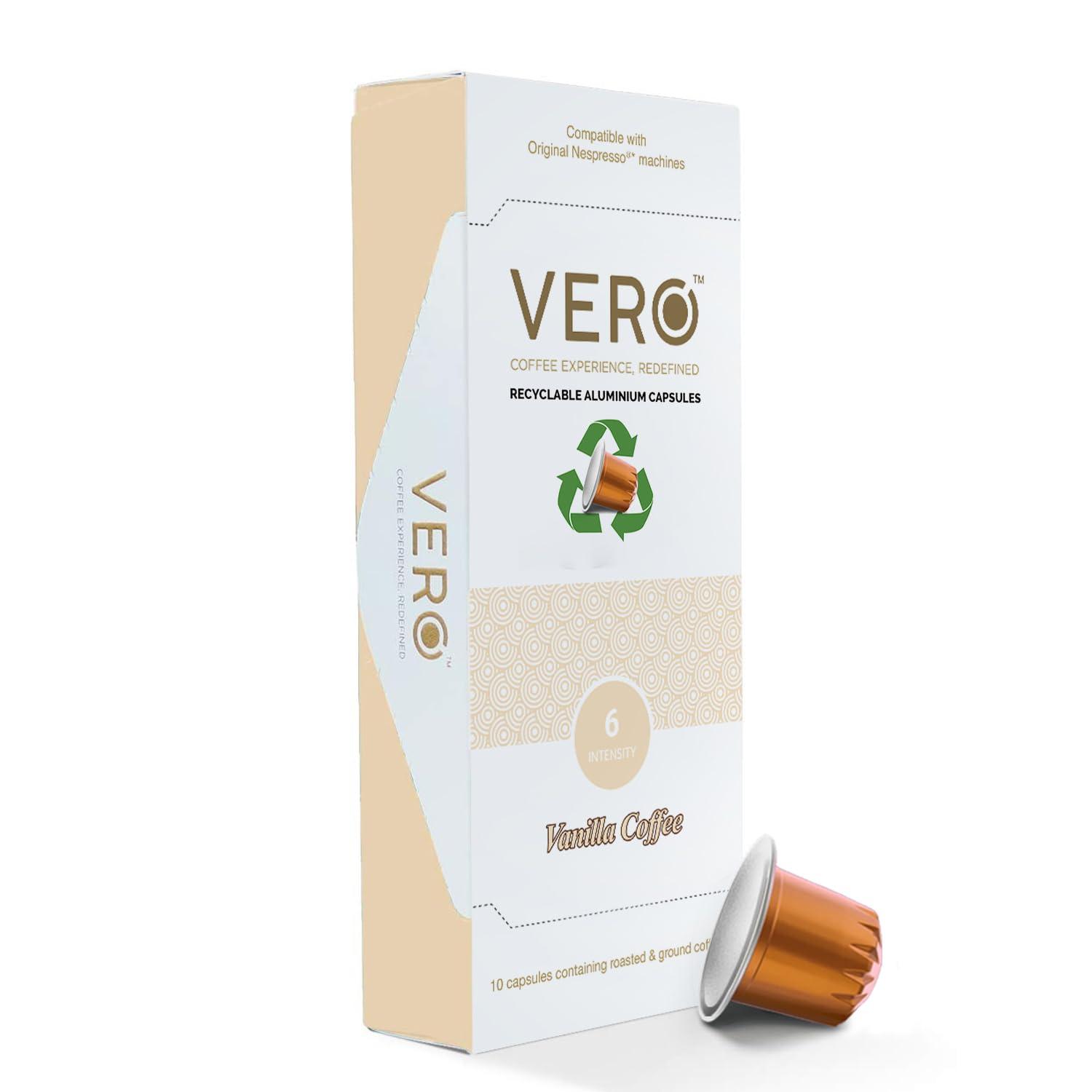 VERO VERO \"Vanilla Coffee Capsules\", Intensity 6 of 12, Original Nespresso Compatible Coffee Pods, Medium Roast, Pack of 10 Pods, Made in U. K.