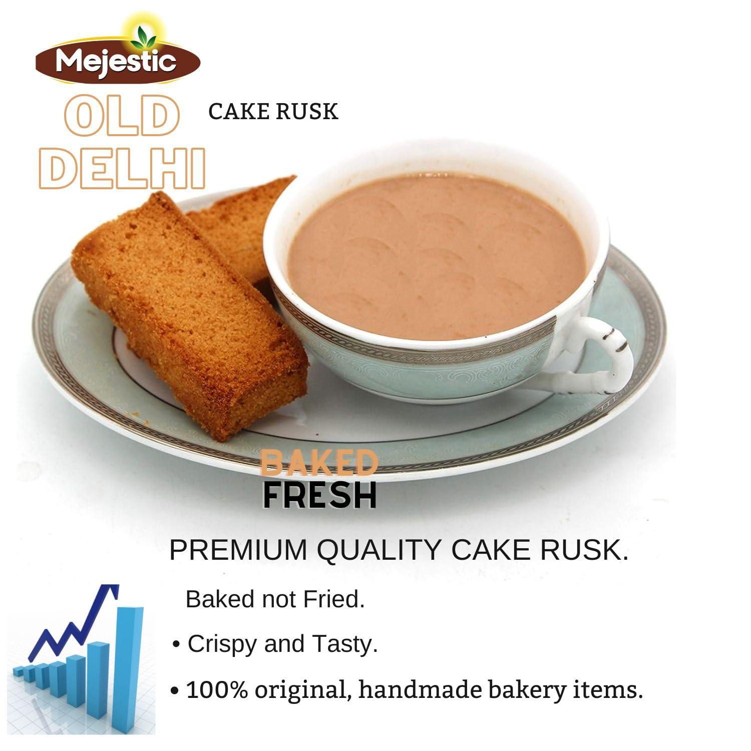 Mejestic Mejestic Cake Rusk 350 gm, Pack of 2, Fresh, Crispy, Crunchy and Handmade, Baked in Old Delhis Famous Bakery, Milky Rusk toast for Breakfast and Evening Tea Snacks, Contains Eggs for great taste
