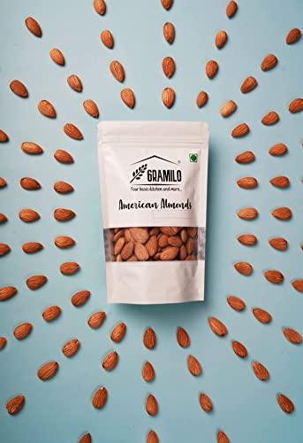 Gramilo-Your basic kitchen and more .. GRAMILO American Almond Regular, Natural & Healthy Superfood Energy Snack for Ideal for Baking, Salads & Snacking Delicious Dry Fruits, Good Source of Protein and Minerals,Pack of 250 Gram
