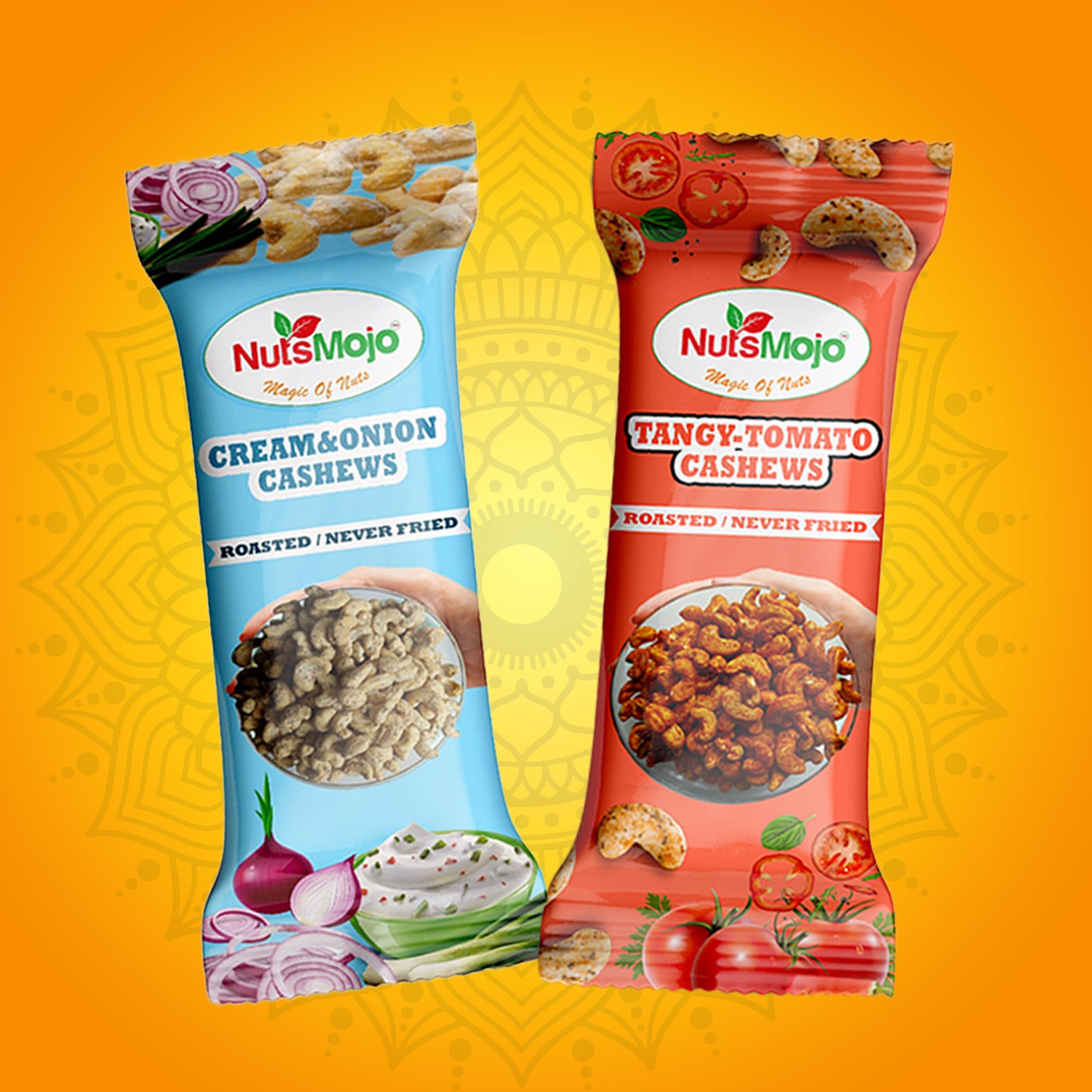 NutsMojo NutsMojo 8 Flavour Cashew Packets | Pack of 8 | Barbecue, Peri - Peri, Hing jeera, Pani - Puri, Chilli Garlic, Cream & Onion, Tangy Tomato, Pizza Oregano | Offer Pack