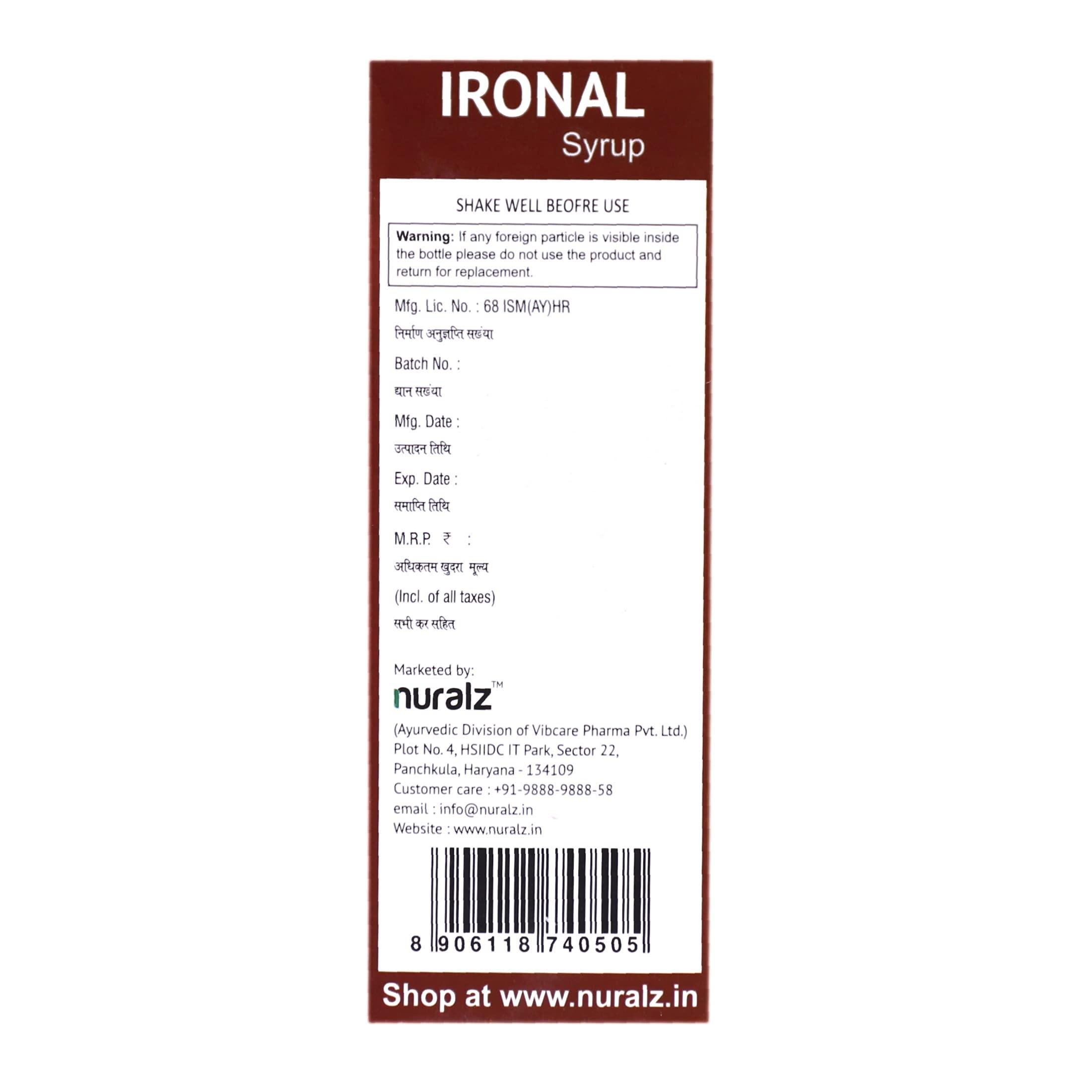 Nuralz Nuralz Ironal Syrup - Iron Tonic, Haemoglobin, Red Blood Cells, Tiredness & Fatigue (200 ml)