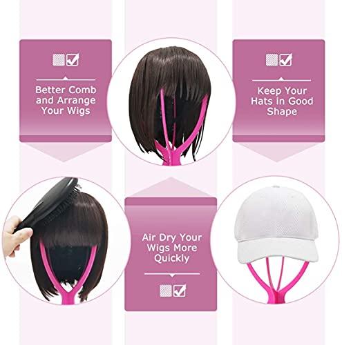 Dreamlover 14.2, Hot Pink: Dreamlover 3 Pack Short Wig Stands For Wigs, 14.2 Inches Portable Collapsible Wig Dryer, Durable Wig Holder, Travel Wig Stands (Hot Pink)