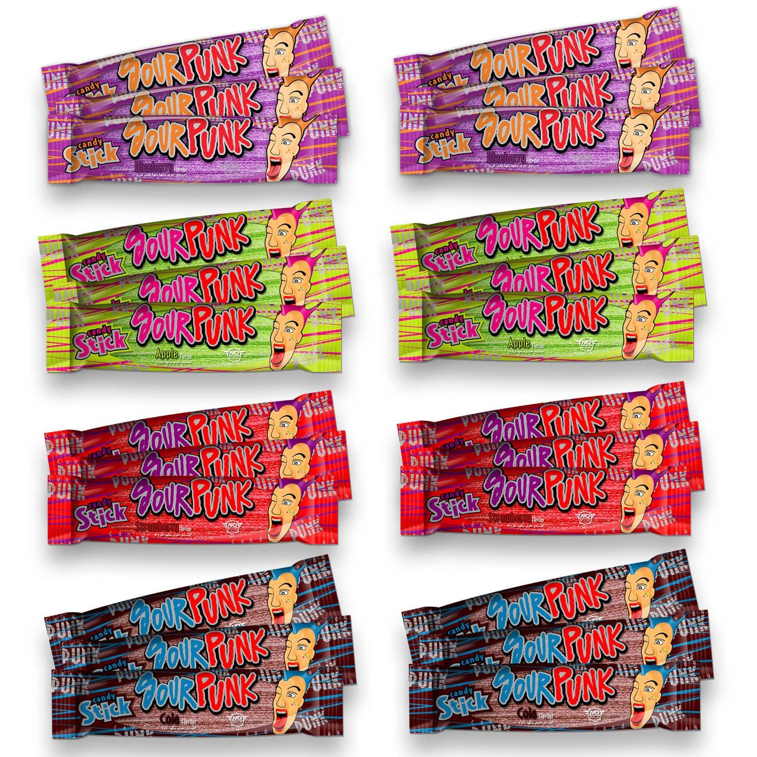 Sour Punk Sour Punk Mix Chewy Candy Jelly Sticks 40g X 24Pcs (Strawberry, Apple, blueberry & Cola)