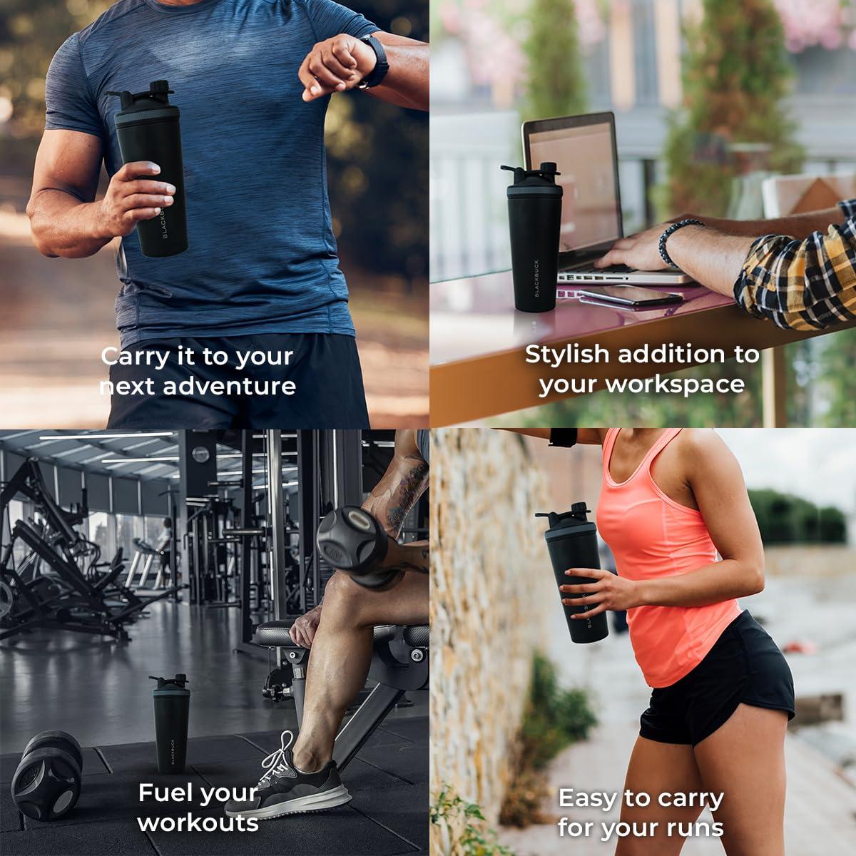 BLACKBUCK BLACKBUCK Shaker Pro: Insulated Stainless Steel Shaker With Noise Proof Technology, Superior Shake Without Leaks, Best For Pre Workout Shakes And Protein Mixes (Charcoal Black), 750 Ml