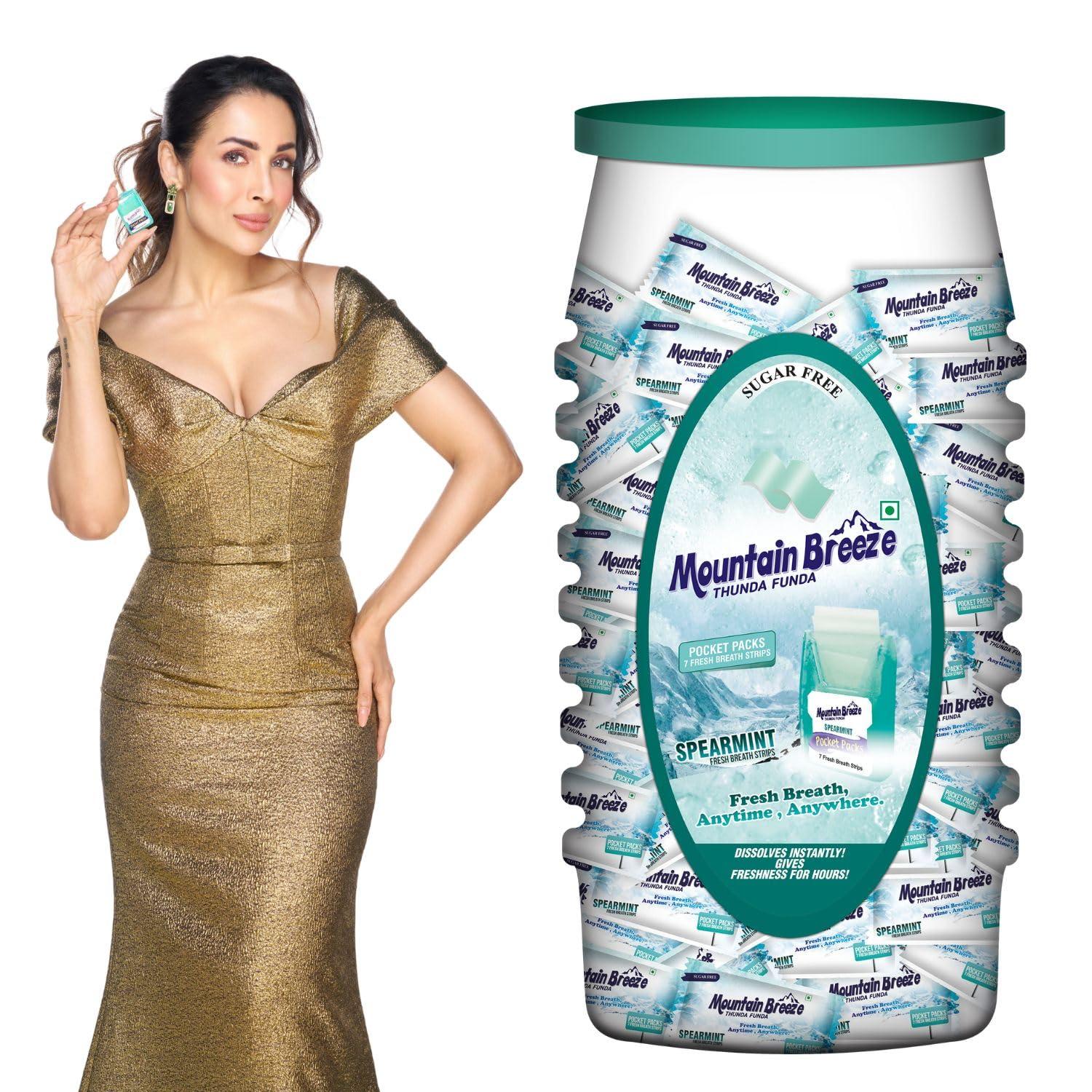 Mountain Breeze Mountain Breeze Sugar-Free Spearmint Fresh Breath Strips JAR 7 Strips each cassette (Pack of 40) 40 x 7 = 280 Strips