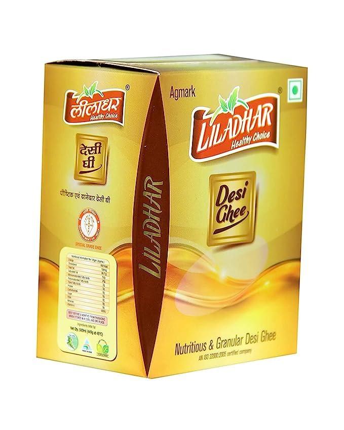LEELADHAR Liladhar Buffalo Desi Ghee Clarified Butter Danedar Ghee 100% Unadulterated Pure Fresh Desi Ghee Improves Bone Health and Digestion No Added Preservatives Shuddh Ghee (Pack of 2 500 Gr)