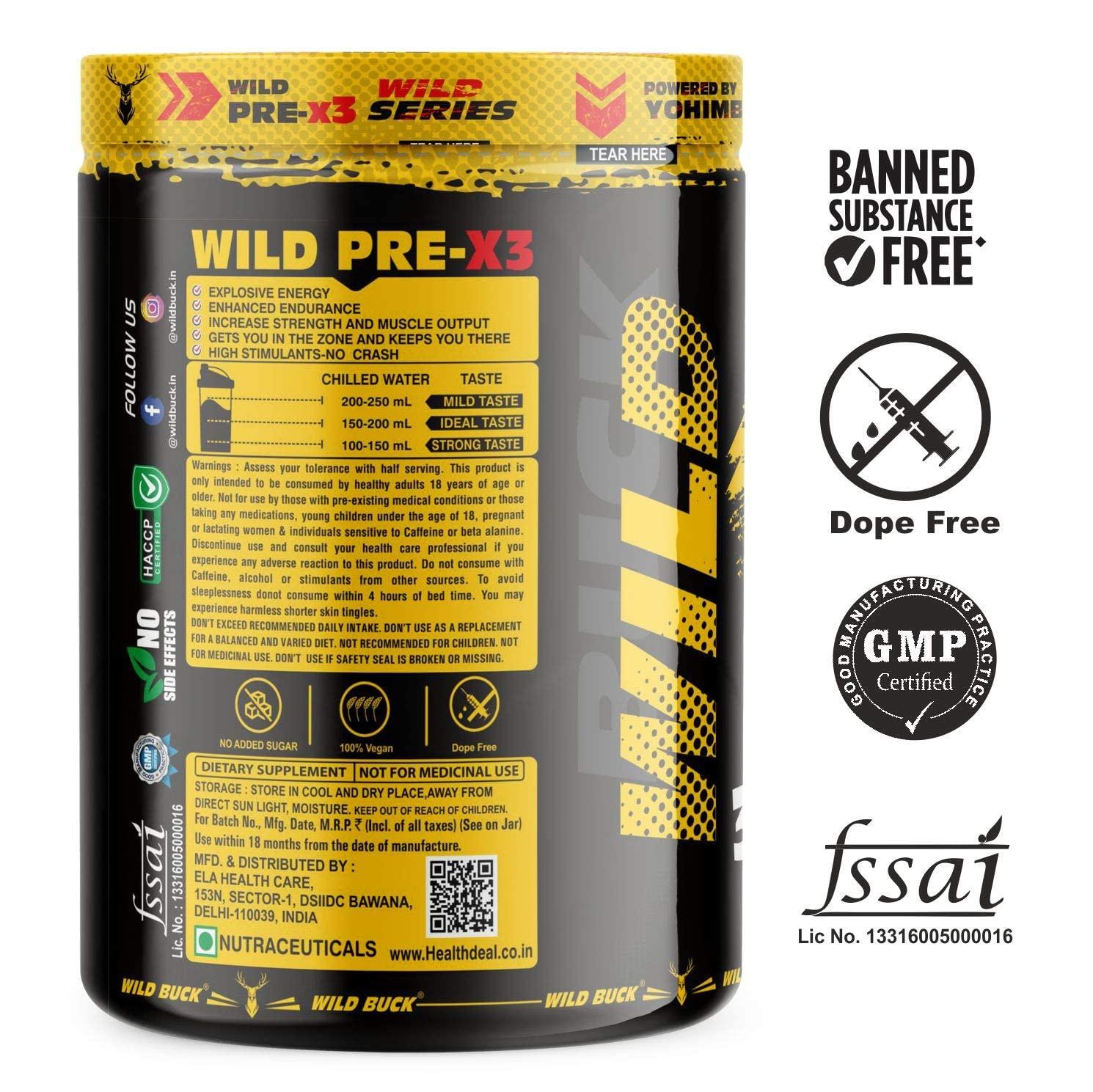 WILD BUCK WILD BUCK Wild Pre-X3 Hardcore Pre-Workout Supplement Powder, Energy Drink Monohydrate, Men,Women [30-60 Servings, Virgin Mojito, 255G] + Reduce Fatigue, [50 Servings, Pink Lemonade]