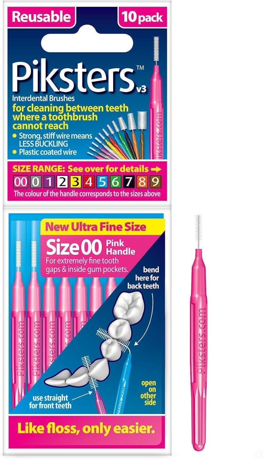 Piksters Piksters Interdental Brushes (10 Pcs/Pack, Size 00 (Pink)) (Pack of 2)