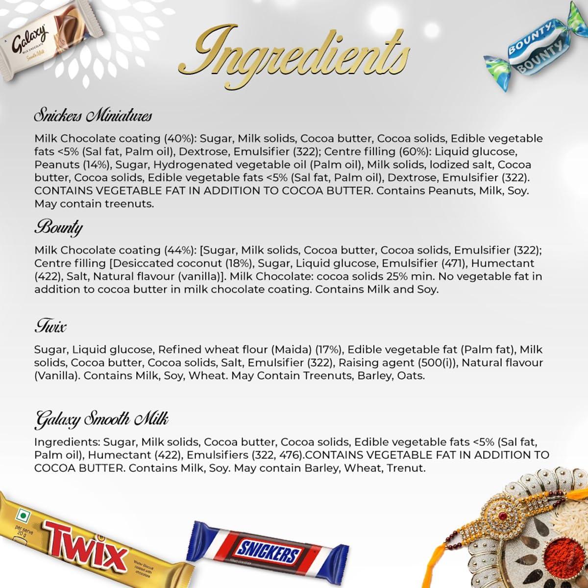 Mars Snickers Best of Minis Assorted Chocolates, Rakhi Gift Pack, Snickers Minis, Twix Minis, Galaxy Smooth Milk Minis, Bounty Minis, 128g, Pack of 3