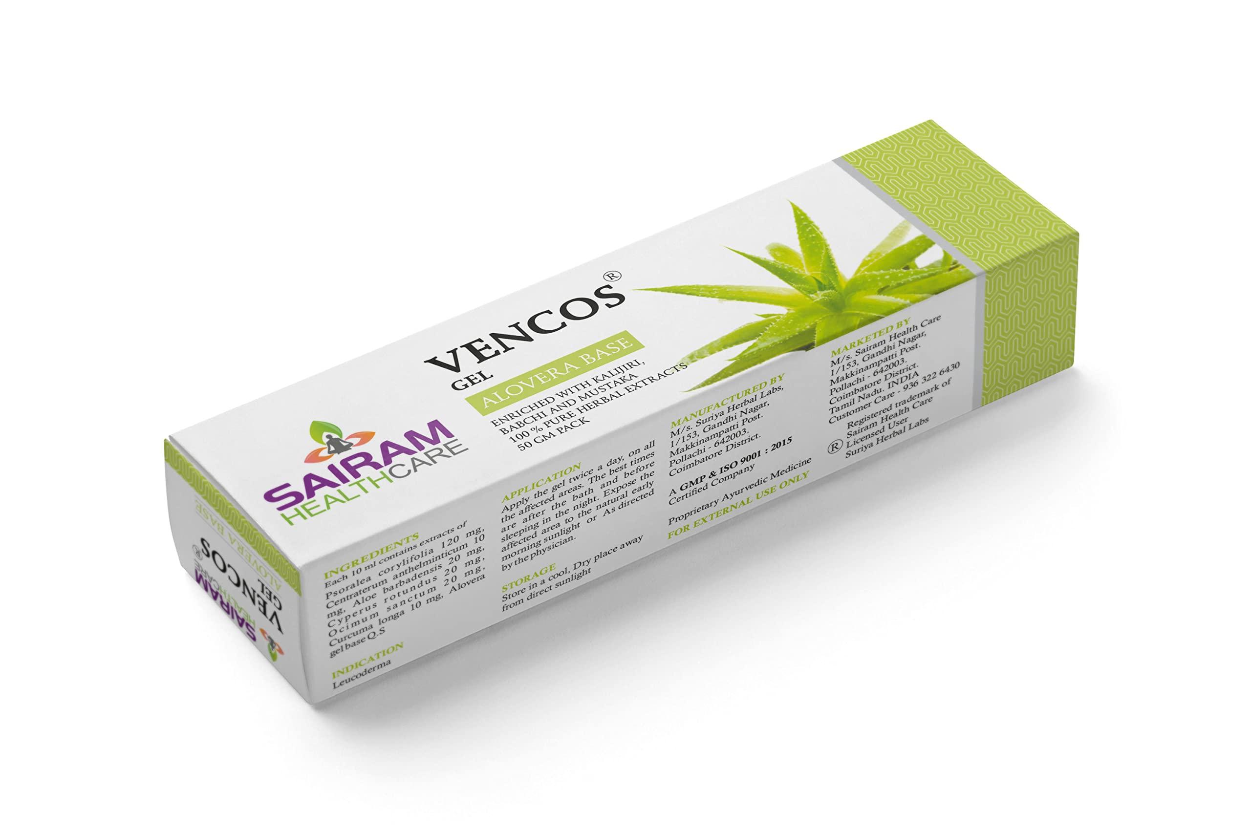 VENCOS VENCOS Gel for Vitiligo - Alovera Base - Enriched with Kalijiri, Babchi & Mustaka - 100% Pure Herbal Extracts - Ayurvedic Medicine for White Spots (50 gram (Pack of 1)