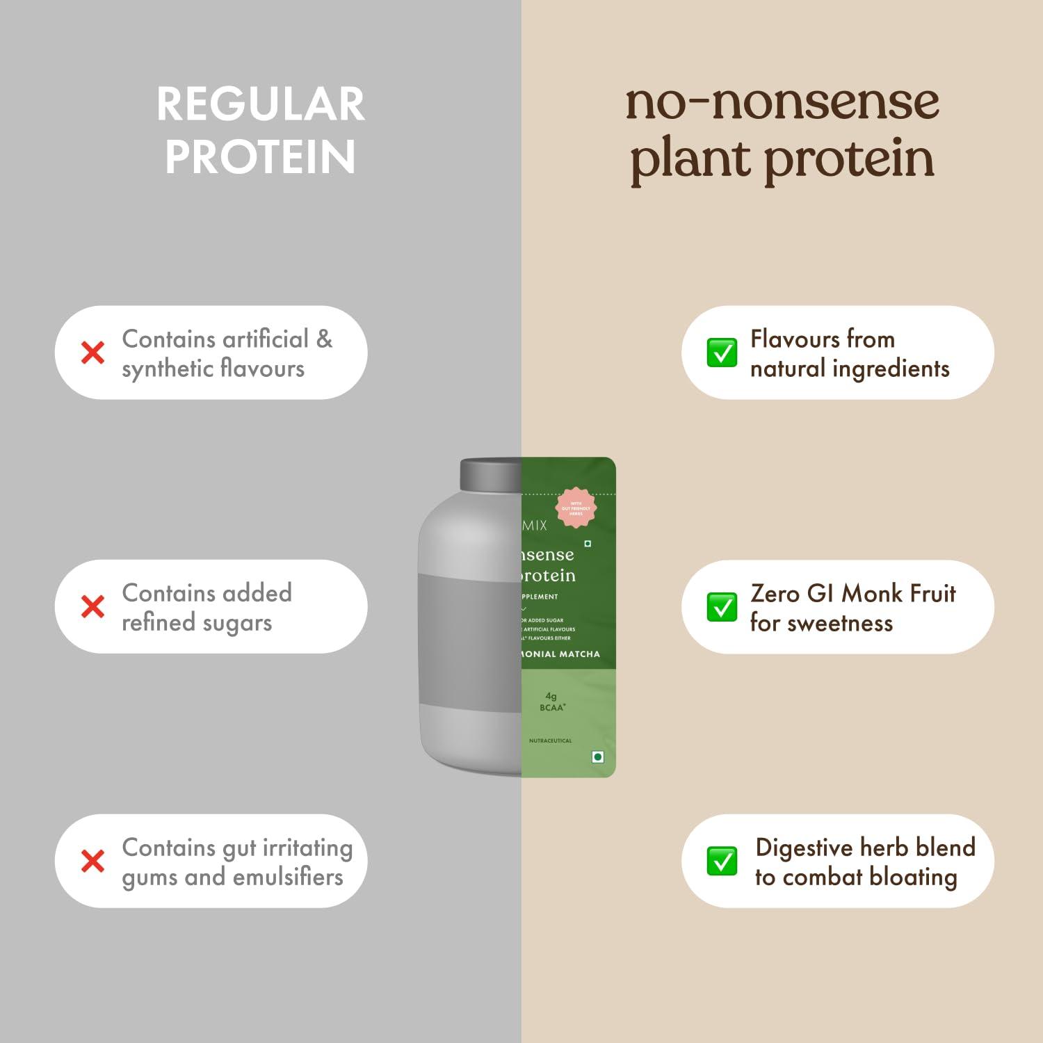 cosmix Cosmix No Nonsense Plant Protein - Organic Pea & Rice Isolate | Gut Friendly Superfoods | Complete Amino Acid Profile | Easy Digestion | 24g Protein/Sachet| Vegan | Matcha (Pack of 6)