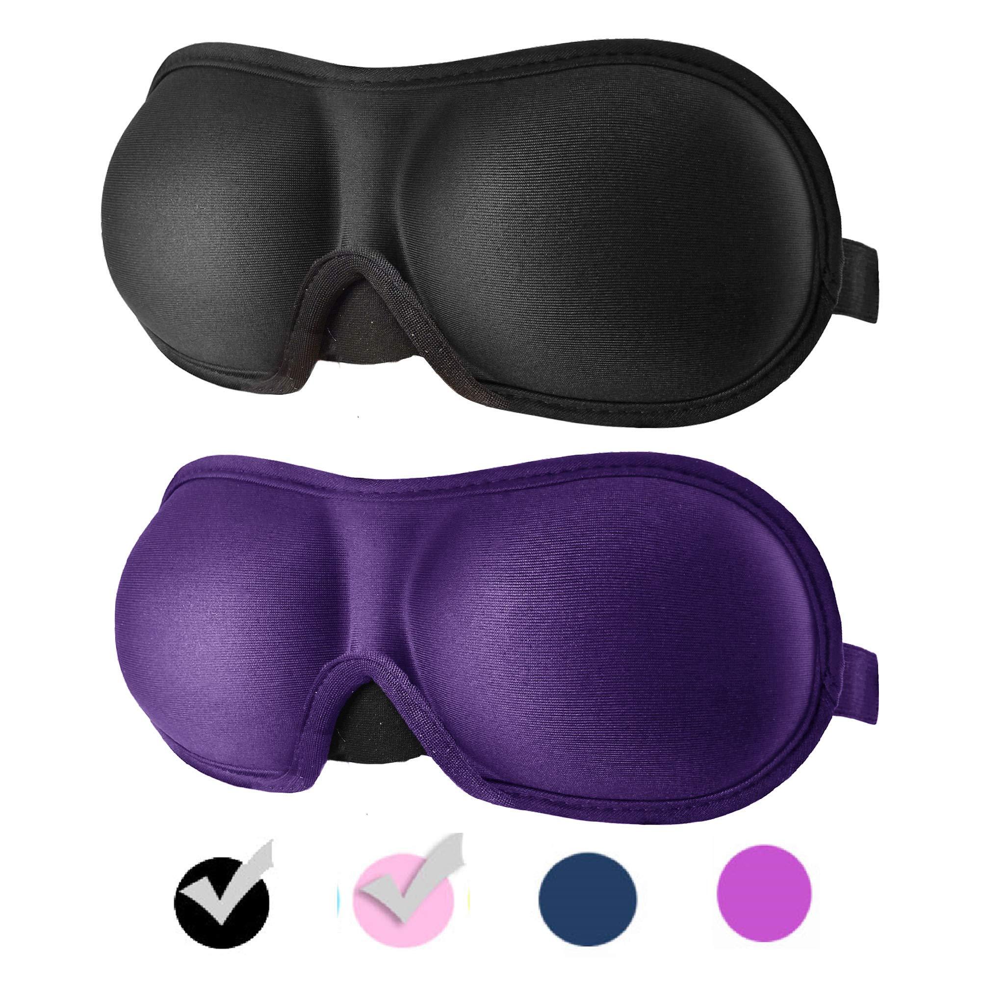Reebent REEBENT Silk 3D Eye Mask For Sleeping,Machine Washable, Sleep Mask For Women, Blinder Blindfold Airplane With Travel Pouch (Black +Purple)