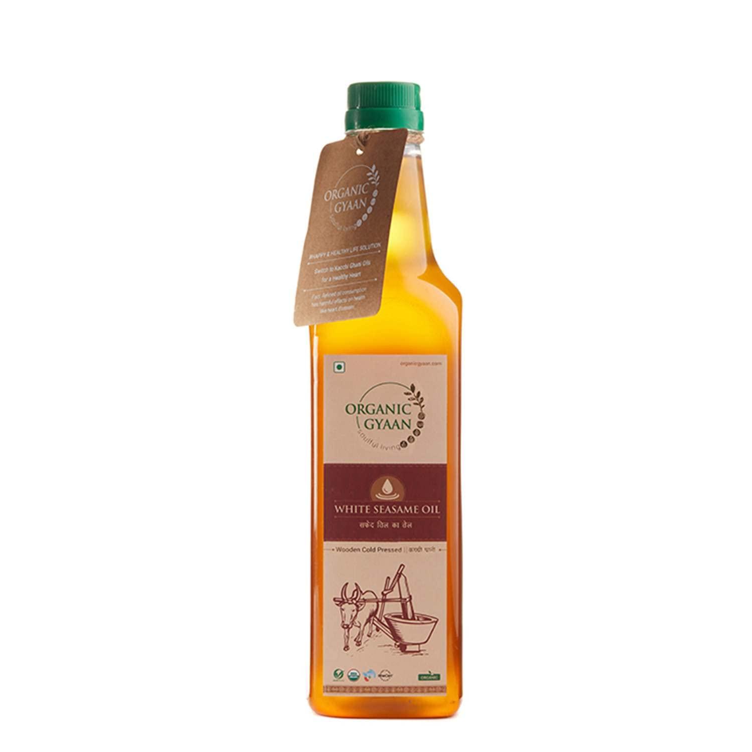 ORGANIC GYAAN Organic Gyaan® | Cold Pressed White Sesame Oil | Organic White Sesame Oil | Natural White Sesame Oil | Natural White Sesame Oil 500 ml - Pack of 2