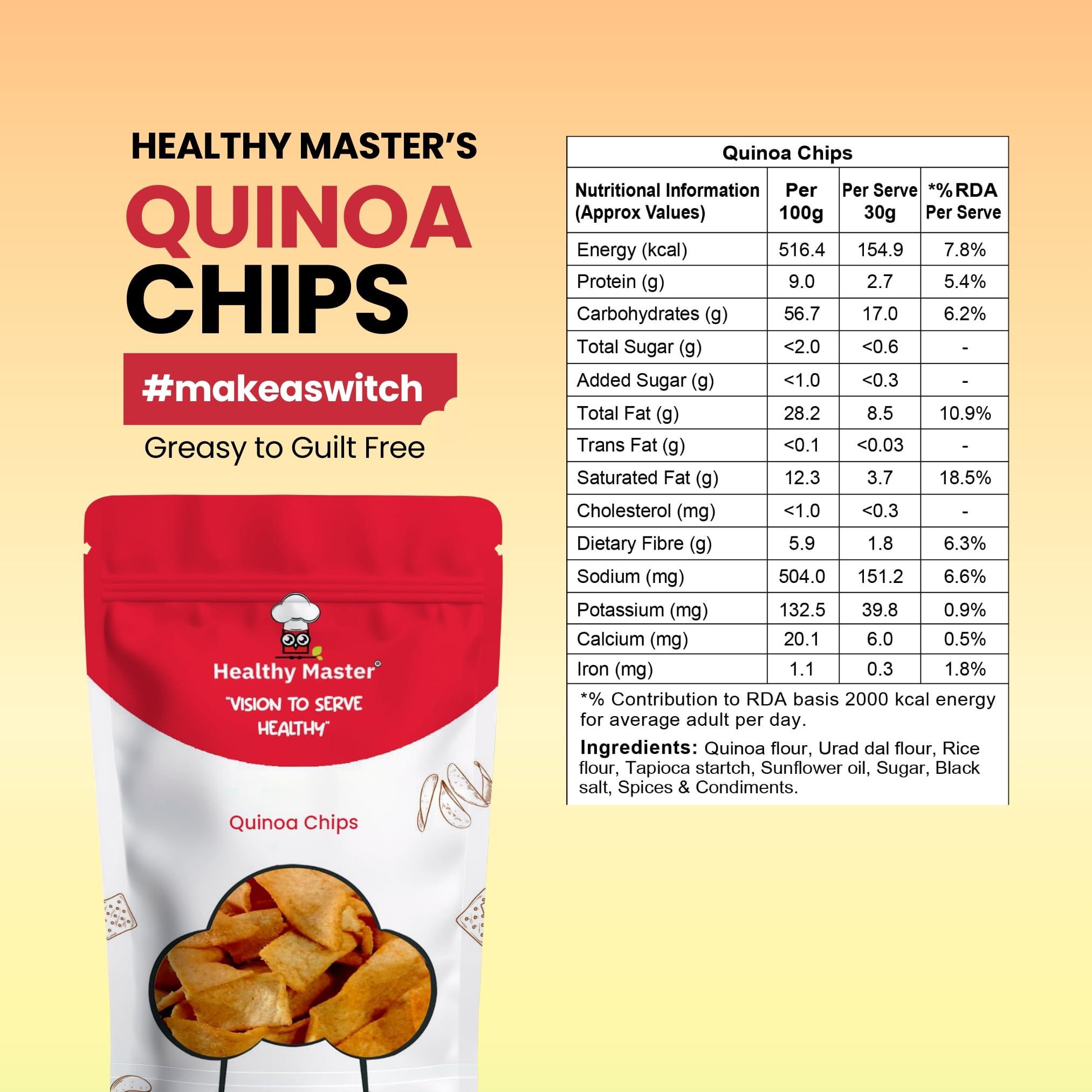 HEALTHY MASTER Vision to serve healthy Healthy Master Baked Quinoa Chips with All Natural Ingredients | High in Fiber | Low in Sodium | Gluten-Free | Vacuum Cooked | Oil-Free (Quinoa Chips, 200g)