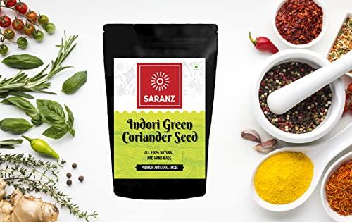 SARANZ SARANZ Indori Green Coriander Seeds, Indori Green Dhaniya, Sabut Dhania Indian Masala Natural and Handmade Premium Artisanal Spices with Rich & Strong Flavour 200 Grams
