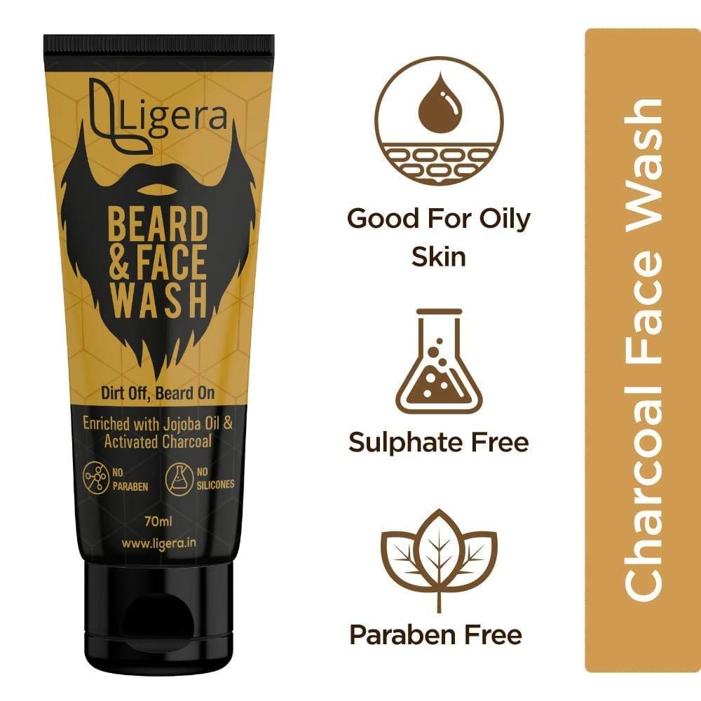 Ligera Ligera Face & Beard Wash For Men with Activated Charcoal, Jojoba & Vitamin E | Made in India (Pack Of 2)