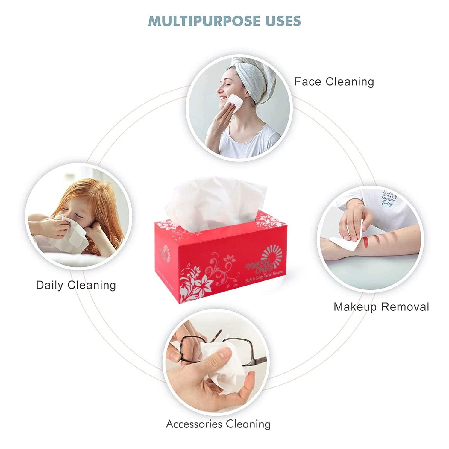 Fresh Ones Fresh Ones Facial Tissues Papers 800 Pulls 2 Ply Soft & Silky Napkins Wipes ( Pack of 4 )