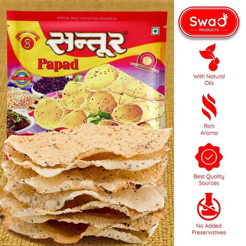 SWAD PRODUCTS Swad Products | Santoor Papad 400Gm & Santoor Tikadi Papad 400Gm Combo | Handmade Papad | Crispy Papad | Bikaneri Papad | Natural Ingredients Papad