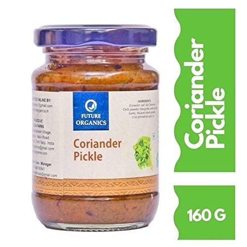 FUTURE ORGANICS Eat Oragnic! Be Organic!! Future Organics Premium Coriander Pickle - Pack of 2 (160 Grams Each) 100% Fresh Achar with Homemade Taste & Pure Natural Healthy Ingredients
