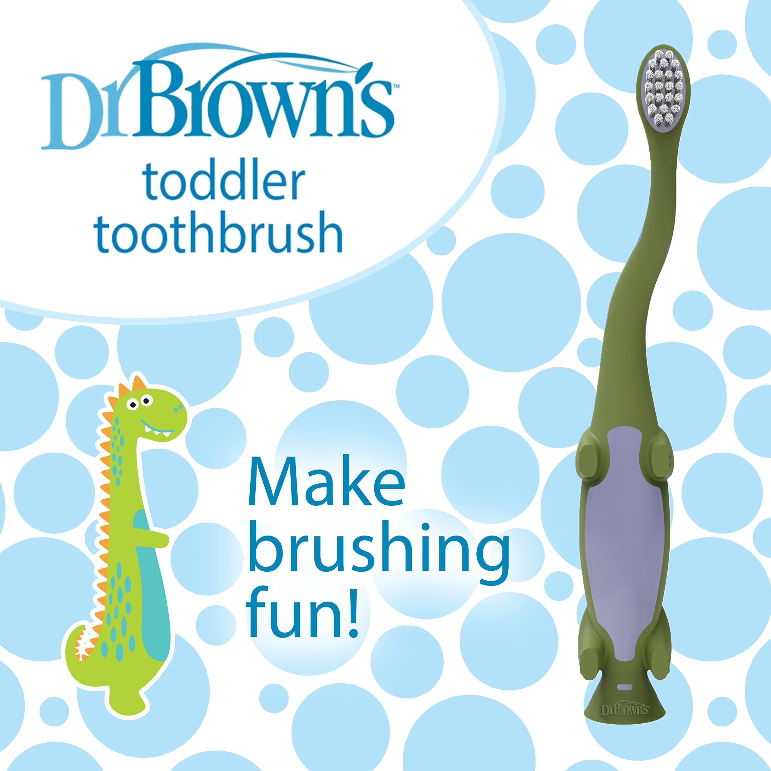 Dr. Brown\'s Dr. Brown\'s Toddler Toothbrush, Dinosaur, Green and Orange, 2-Pack