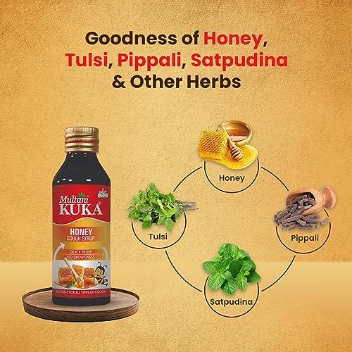 Multani Multani Kuka Honey Cough Syrup | Get Ayurvedic Relief from Throat Issue, Chest Congestion, All Types Of cough & Cold | Goodness Of Tulsi, Pippali, Satpudina & Other Herbs | 100 Ml
