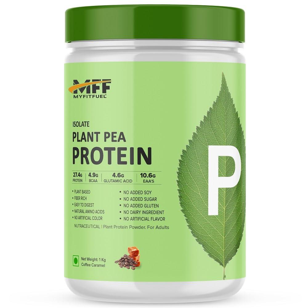 MyFitFuel MyFitFuel Clean Plant Pea Protein Isolate (27.4g Protein, 4.9g BCAA, 10.6g EAA) |Easy to Digest | Vegan Plant Protein Powder [1Kg, 28 Servings, (Coffee Caramel)]
