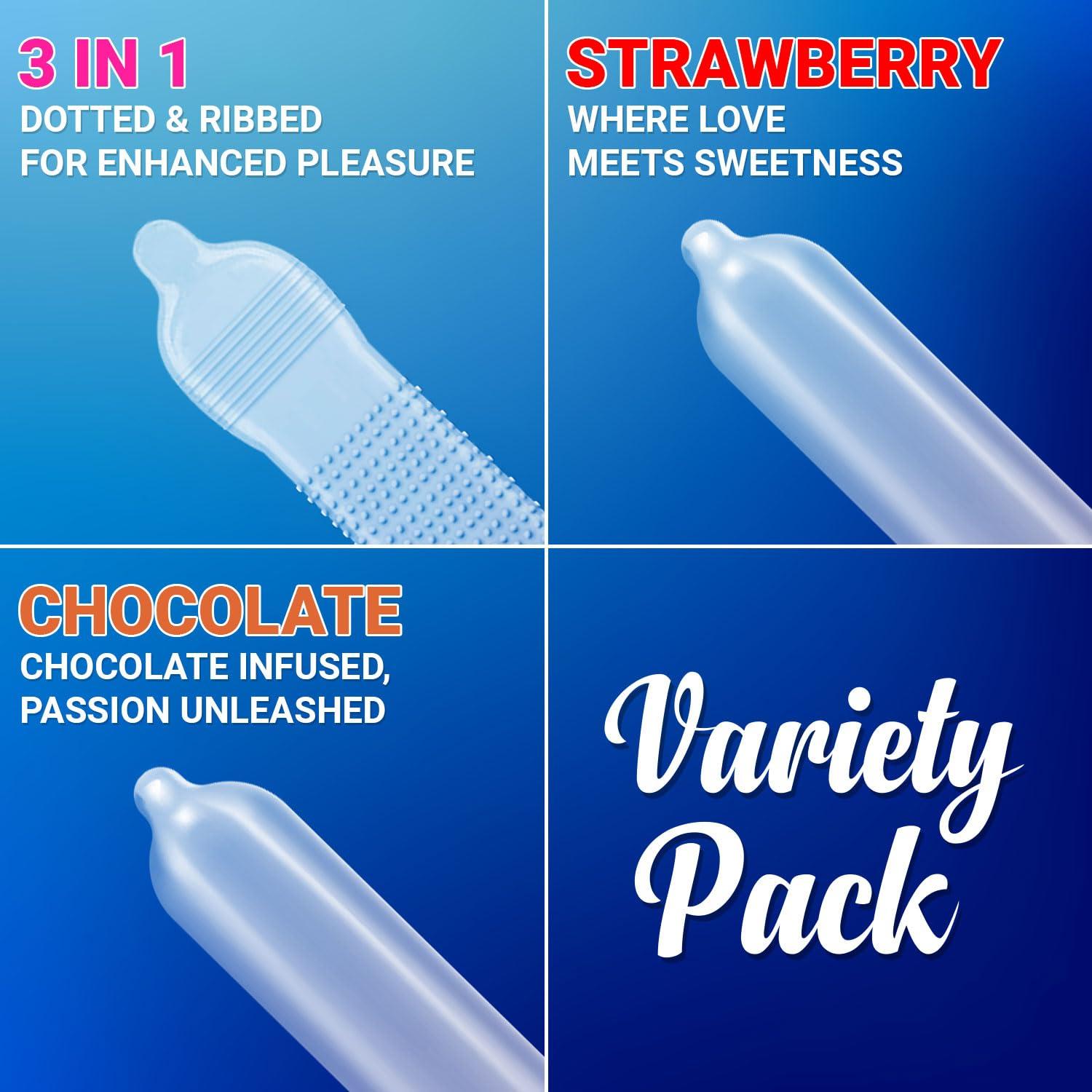NOTTY BOY NOTTY BOY Condoms Special Honeymoon Pack For Couples - Extra Lubricated, 3-In-One Ribbed, Dotted, Contoured, Raised Dots, Thin Strawberry And Chocolate Flavoured Condom - Pack of 50