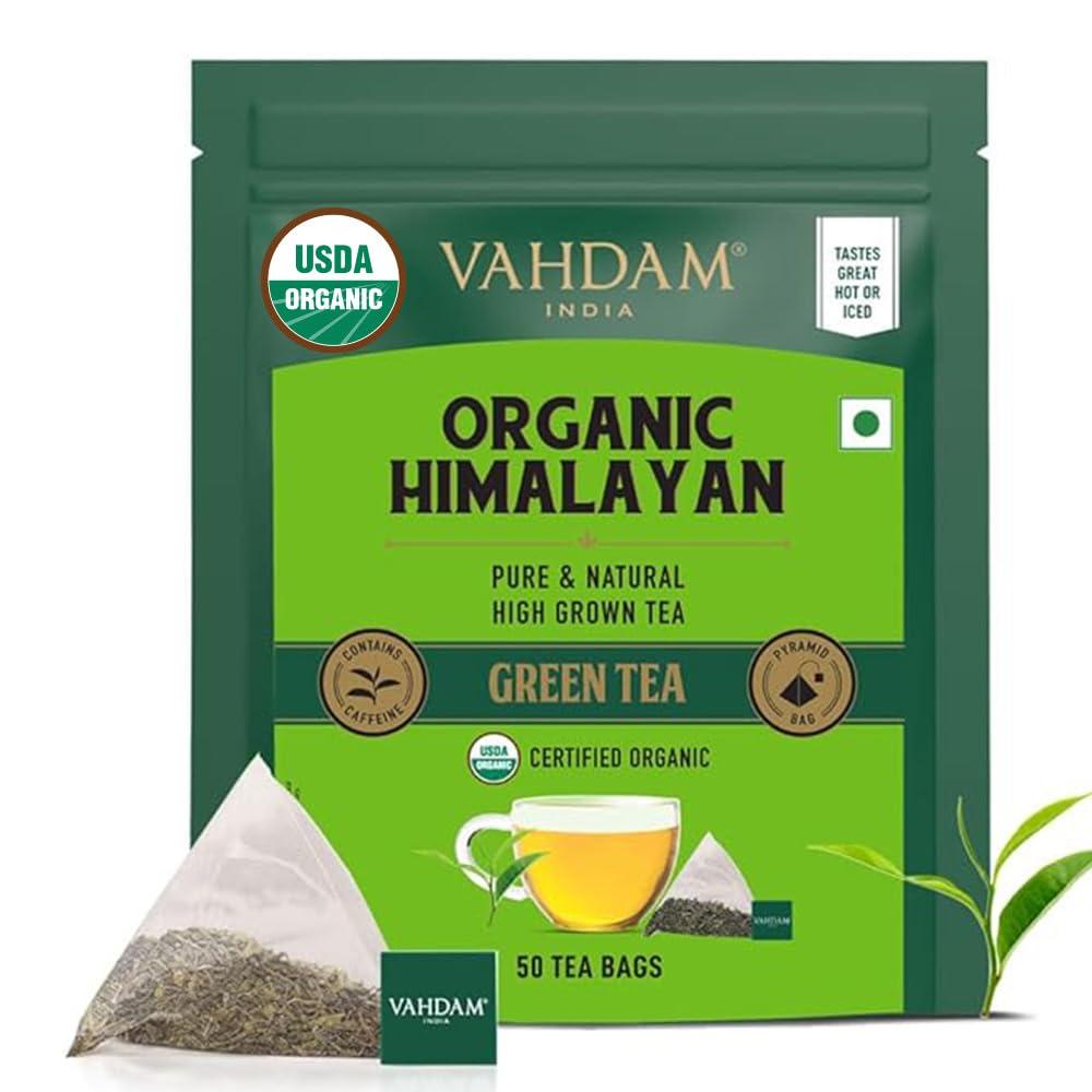 VAHDAM VAHDAM, Green Tea From Himalayas (50 Green Tea Bags) Non GMO, Gluten Free, Naturally High Grown | Whole Loose Leaf Tea Bags | Resealable Ziplock Pouch