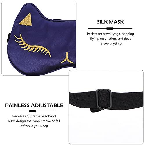 HEALLILY HEALLILY 1Pc Imitation Silk Blindfold Sleeping Shading Eye Blindfold Cartoon Cat Eye Blindfold with Adjustable Buckle for Home Office School Sleep (Navy)