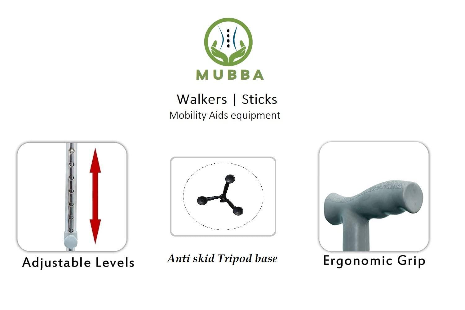 MUBBA MUBBA 3Leg Walking Stick Height Adjustable Tripod Stick and Iron Canes Chrome