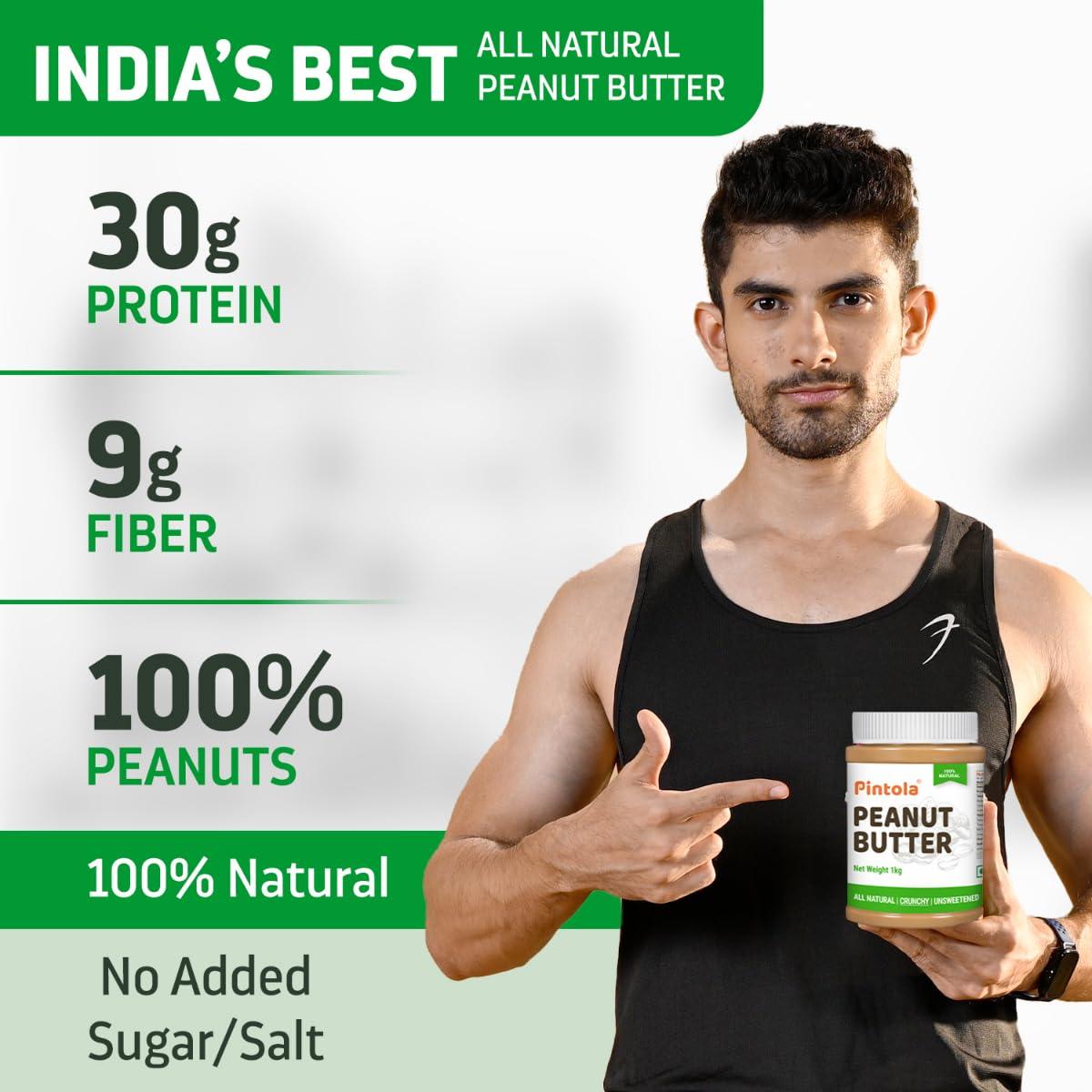 Pintola Pintola All Natural Peanut Butter Crunchy 2.5kg | Unsweetened | 30g Protein | Vegan Peanut Butter, 100% Pure Roasted Peanuts | Non Gmo | High in Protein Spread, Gluten & Cholesterol Free, Nut Butter