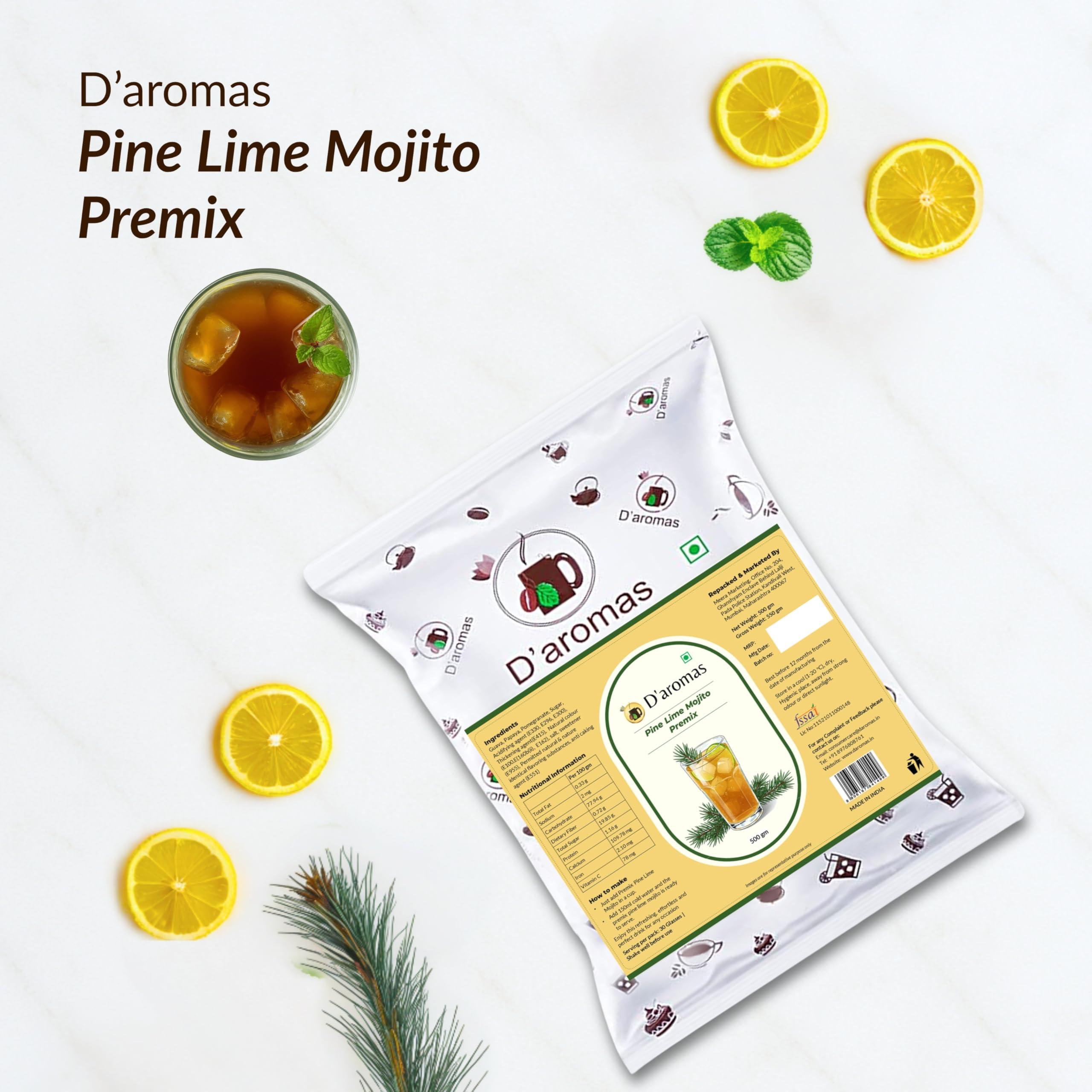 D\'aromas D\'aromas Pine Lime Mojito Premix 3.5kg, Instant Premix Mix Powder For Moctail, Refreshing & Ready To Serve, Drink Premix, Ideal For Home, Cafes, Hotels & Resturant (Each 500gm) (Pack Of 7)