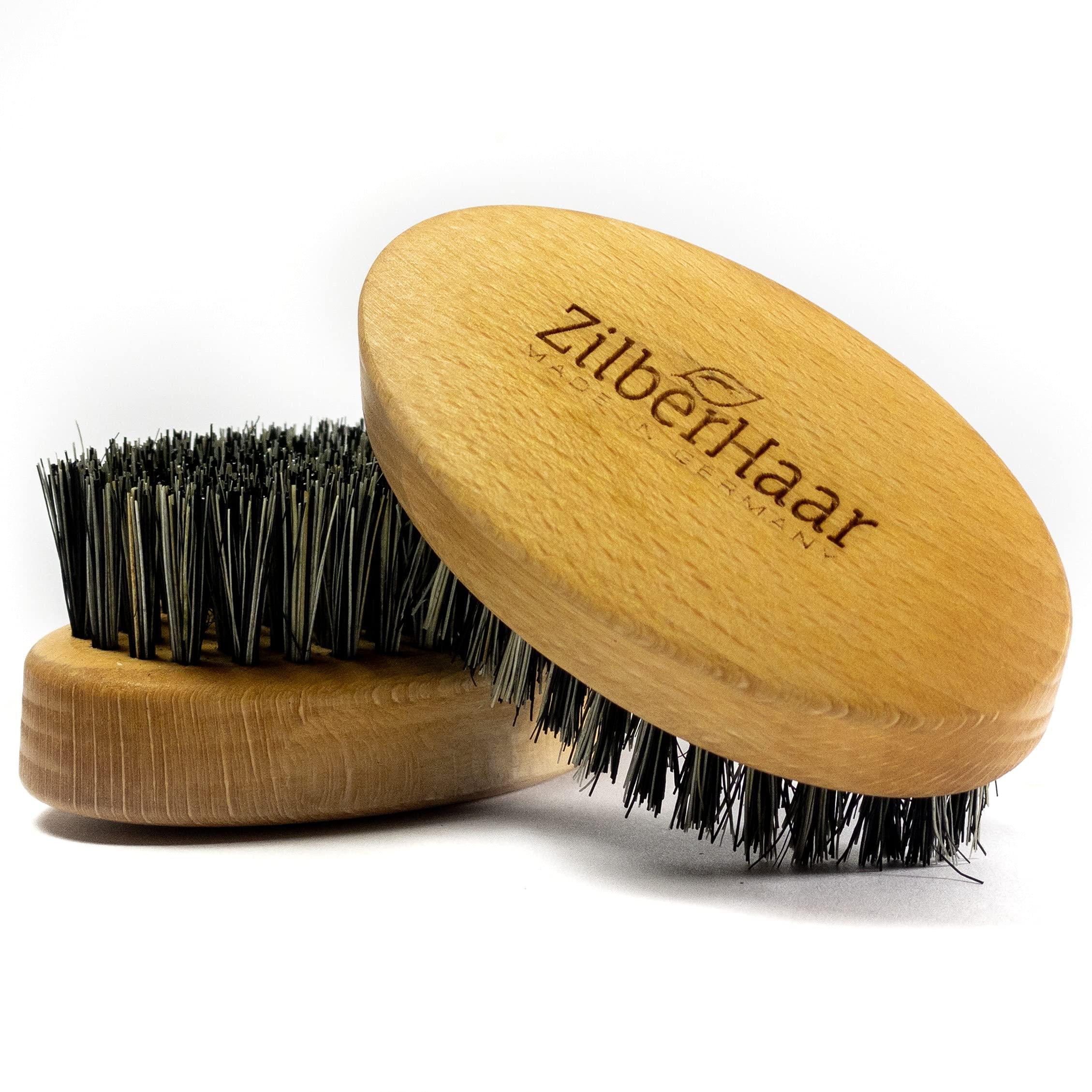 ZilberHaar ZilberHaar - Elemental Beard Brush for Men and Mustache Brush - Stiff Natural Bristles and Beech wood - 100% Animal free - Made in Germany - 3 inches long