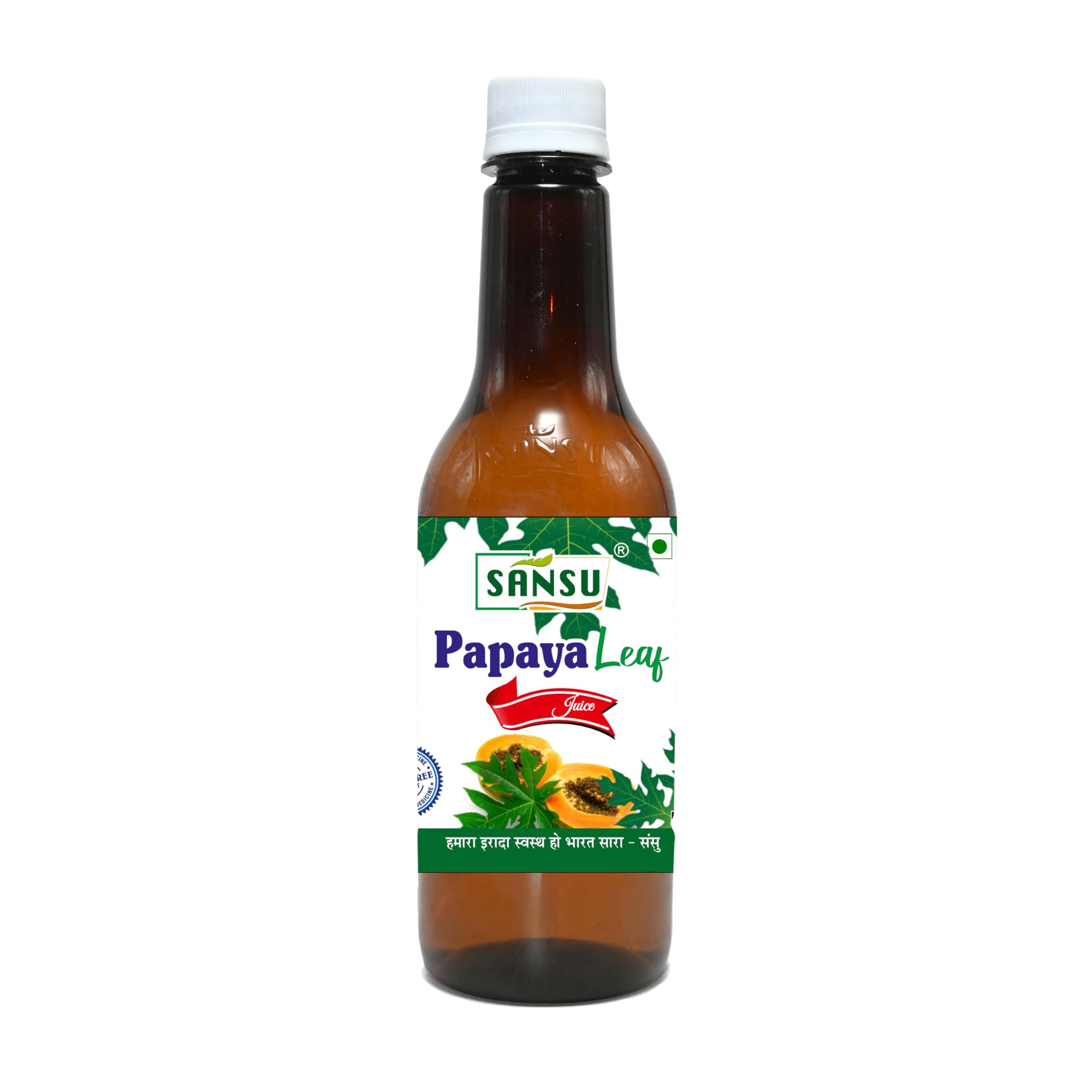 SANSU Sansu Papaya Leaf Juice (Sugar Free), Ayurvedic, 100% Pure & Natural, 500ml.