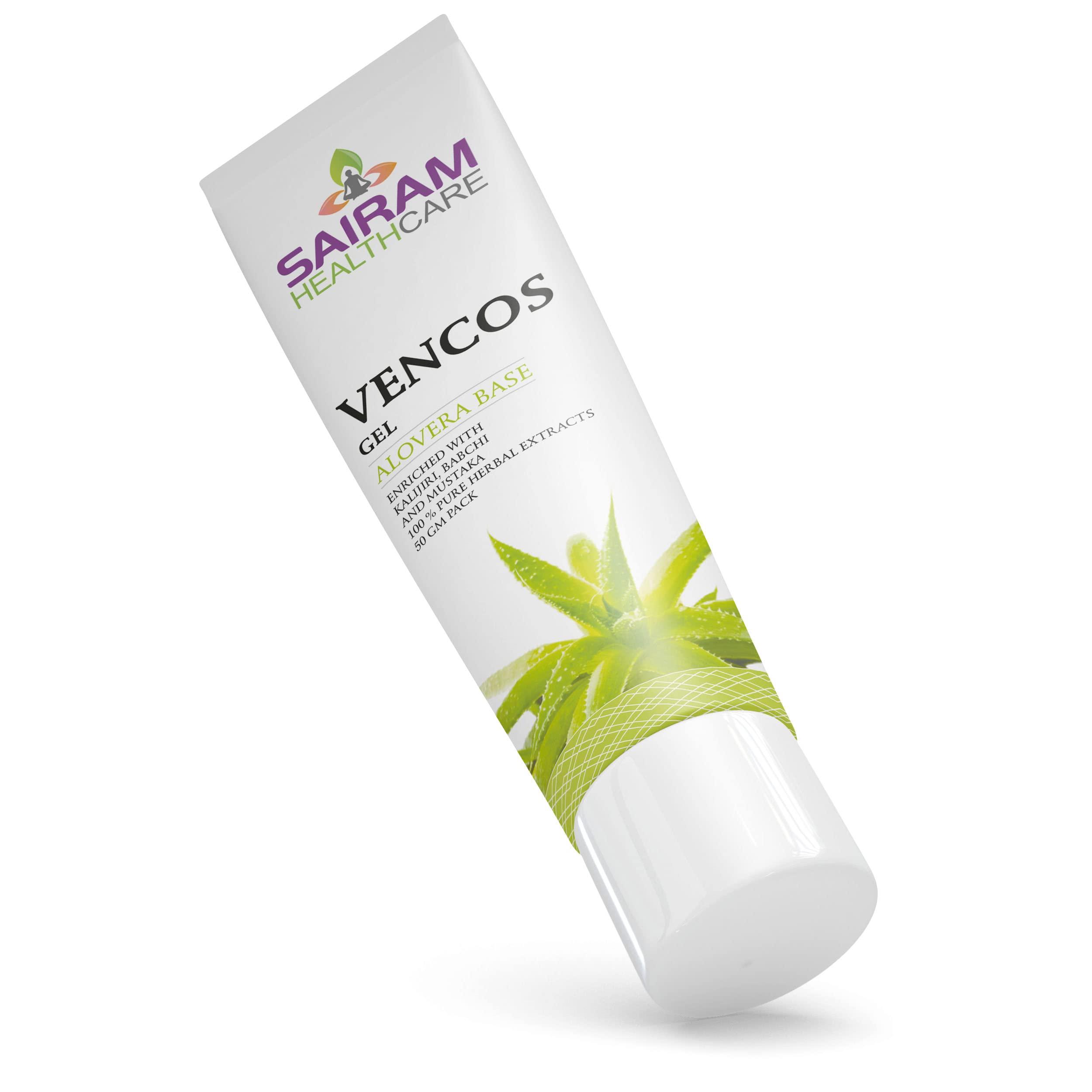 VENCOS VENCOS Gel for Vitiligo - Alovera Base - Enriched with Kalijiri, Babchi & Mustaka - 100% Pure Herbal Extracts - Ayurvedic Medicine for White Spots (50 gram (Pack of 1)