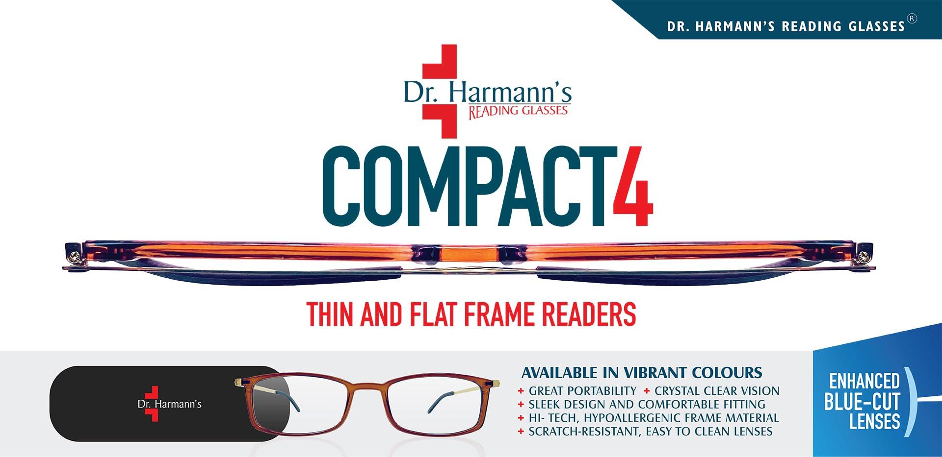 DR. HARMANN\'S READING GLASSES DR.HARMANN\'S READING GLASSES FLAT READERS FITTED WITH BLUE BLOCK LENS (Model: COMPACT 4 Transperant Blue colour +1.00)