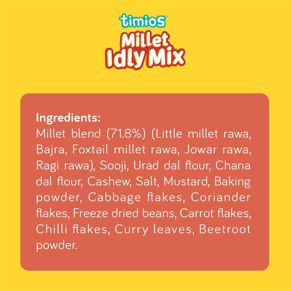 Timios Timios Instant Millet Idly mix | Easy & Ready to Cook Instant Millet Breakfast Mix for Kids | Rich in Protein & High Fiber| 250 g