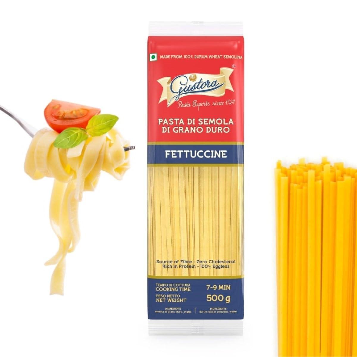 Gustora GUSTORA Combo of Spaghetti & Fettuccine Pasta, 1 KG I Pasta Combo Made of Durum Wheat Semolina I Rich in Protein I Vegetarian