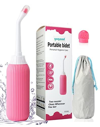 gogood GOGOOD Portable Bidet Jet Spray for Toilet - Retractable Peri Bottle, Postpartum Perineal Bum Cleaner 2 Nozzles and Travel Bag, 500ml (Pink)