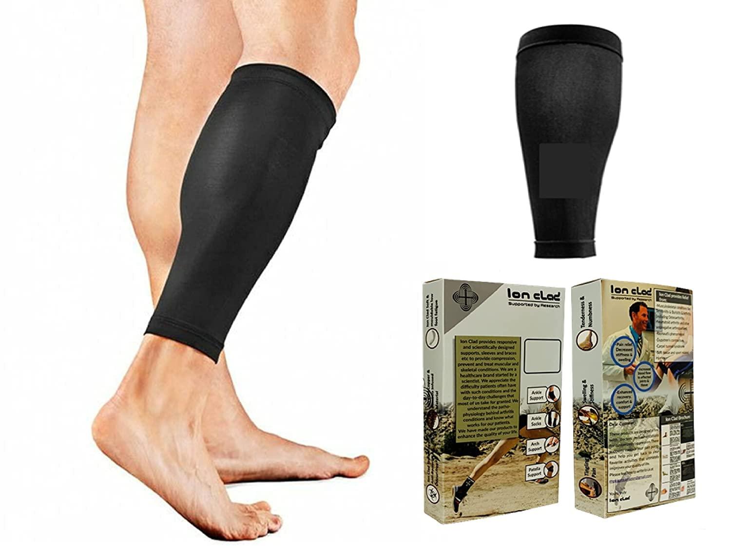 Ion Clad Ion Clad Copper Compression Calf Sleeve- Shin Support Socks for Relief from Leg Cramps, Shin Splints, Varicose Veins Injury Pain Guard - Recovery for Men & Women-Sports, Gym & Running (M)